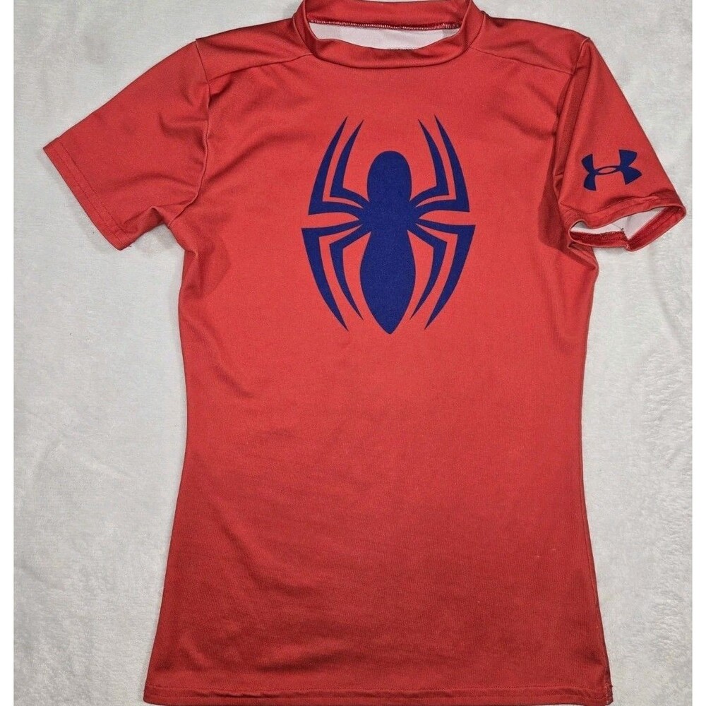 Under Armour Spiderman Fitted Short Sleeve T Shirt Boys Medium Youth Red